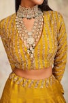 Shop_Sue Mue_Yellow Raw Silk Embroidery V Neck Embellished Lehenga Set _Online_at_Aza_Fashions