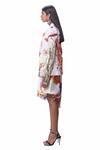 Buy_AK-OK_White Cotton Silk Abstract Print Lapel Collar Blazer And Draped Skirt Set_Online_at_Aza_Fashions