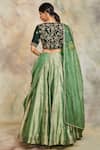 Shop_Sue Mue_Green Tissue Embroidery V Neck Lehenga Set _at_Aza_Fashions