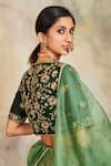 Shop_Sue Mue_Green Tissue Embroidery V Neck Lehenga Set _Online_at_Aza_Fashions