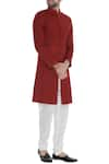 Buy_Khanijo_Red Handloom Silk Plain Solid Achkan  _at_Aza_Fashions