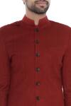 Khanijo_Red Handloom Silk Plain Solid Achkan  _at_Aza_Fashions