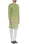 Khanijo_Green Handloom Silk Plain Mint Solid Achkan With Printed Lining  _Online_at_Aza_Fashions