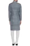 Shop_Khanijo_Grey Handloom Silk Plain Solid Achkan With Printed Lining _at_Aza_Fashions