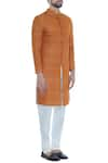 Khanijo_Orange Handloom Silk Plain Solid Achkan With Printed Lining  _Online_at_Aza_Fashions