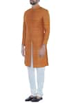 Buy_Khanijo_Orange Handloom Silk Plain Solid Achkan With Printed Lining  _Online_at_Aza_Fashions