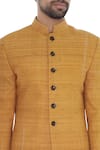 Khanijo_Yellow Handloom Silk Plain Mango Textured Achkan  _at_Aza_Fashions