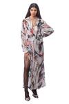 Anamika Khanna_Multi Color Chiffon Abstract Print Dress_Online_at_Aza_Fashions