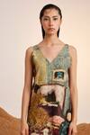 Cord_Beige Rayon Printed High Tea V Neck Zen Dress _Online_at_Aza_Fashions