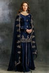 Shop_Astha Narang_Blue Silk, Organza Round Kurta Gharara Set _at_Aza_Fashions