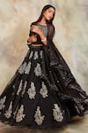 Buy_Sue Mue_Black Organza Embroidery Round Lehenga Set _at_Aza_Fashions