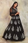 Sue Mue_Black Organza Embroidery Round Lehenga Set _Online_at_Aza_Fashions