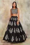 Buy_Sue Mue_Black Organza Embroidery Round Lehenga Set _Online_at_Aza_Fashions