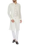 Buy_Khanijo_White Linen Jacket Layered Kurta_at_Aza_Fashions