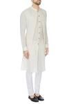 Khanijo_White Linen Jacket Layered Kurta_Online_at_Aza_Fashions