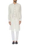 Shop_Khanijo_White Linen Jacket Layered Kurta_Online_at_Aza_Fashions