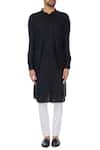 Shop_Khanijo_Black Linen Solid Jacket Layered Kurta  _Online_at_Aza_Fashions