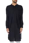 Khanijo_Black Linen Solid Jacket Layered Kurta  _at_Aza_Fashions