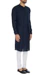 Khanijo_Blue Linen Solid Jacket Layered Kurta  _Online_at_Aza_Fashions