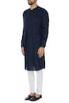 Buy_Khanijo_Blue Linen Solid Jacket Layered Kurta  _Online_at_Aza_Fashions