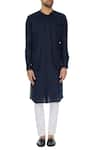 Shop_Khanijo_Blue Linen Solid Jacket Layered Kurta  _Online_at_Aza_Fashions