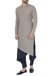 Buy_Antar Agni_Grey Linen Blend Solid Asymmetric Kurta _at_Aza_Fashions