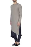 Buy_Antar Agni_Grey Linen Blend Solid Asymmetric Kurta _Online_at_Aza_Fashions