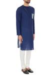 Dev R Nil_Blue Cotton Silk Kurta And Churidar Set_Online_at_Aza_Fashions