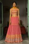 Surbhi Gupta_Pink Organza, Georgette, Cotton Silk Square Neck Printed Lehenga Set _Online_at_Aza_Fashions