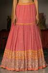 Surbhi Gupta_Pink Organza, Georgette, Cotton Silk Square Neck Printed Lehenga Set _at_Aza_Fashions