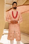 Soniya G_Pink Raw Silk Embroidered Sherwani Set_Online_at_Aza_Fashions