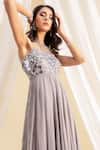 Buy_Silky Bindra_Grey Tulle, Georgette, Shantoon Sweetheart Neck Embellished Ruffled Anarkali _Online_at_Aza_Fashions