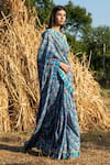 Rang Swati Vijaivargie_Blue Silk Chanderi Printed Saree With Blouse_Online_at_Aza_Fashions