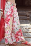 Gopi Vaid_Red Cotton Silk Jacket Chiffon V Neck Embellished And Pant Set _Online_at_Aza_Fashions