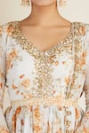 Shop Astha Narang White Organza, Crepe, Chiffon V Neck Floral Print Kurta Sharara Set Online at Aza Fashions Shop_Astha Narang_White Organza, Crepe, Chiffon V Neck Floral Print Kurta Sharara Set _Online_at_Aza_Fashions