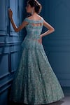 Shop_Angad Singh_Blue Net Interlining Satin V Neck Peplum Blouse And Lehenga Set _at_Aza_Fashions