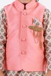 Lil Angels_Peach Muslin Brooches Bundi And Floral Printed Kurta Set _at_Aza_Fashions