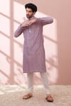 Buy_Kora By Nilesh Mitesh_Purple Silk Embroidery Resham Kurta Set _at_Aza_Fashions