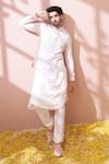 Shop_Kora By Nilesh Mitesh_White Silk Embroidery Gota Bundi And Kurta Set _at_Aza_Fashions