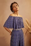 Aneesh Agarwaal_Blue Georgette And Embroidery Abstract One Shoulder Off Jumpsuit _at_Aza_Fashions