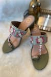 Buy_Modanta Footwear_Green Embroidery Mirror Kolhapuri Block Heels _at_Aza_Fashions