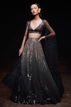 Sawan Gandhi_Black Embellished Sequin V Neck Lehenga Set _Online_at_Aza_Fashions