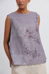 Bhavik Shah_Purple Handwoven Hand Spun Indian Foliage Pattern Sleeveless Top With Pant _at_Aza_Fashions