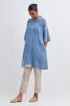 Bhavik Shah_Blue Handwoven Hand Spun Indian Pattern Longline Shirt With Pant _Online_at_Aza_Fashions