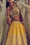 Shop_JAYANTI REDDY_Yellow Raw Silk V Neck Embroidered Bridal Lehenga Set  _at_Aza_Fashions