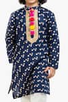 Byb Premium_Blue 100% Cotton And Poly Embellishment Beads & Pom-poms Neckline Kurta Set _Online_at_Aza_Fashions