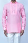 Samyukta Singhania_Pink Kurta Linen Cotton Pintuck Slim Fit And Pant Set _Online_at_Aza_Fashions