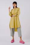 Shop_Tussah By Siddhi Shah_Green Cotton Round Neck High-low Tunic And Checkered Pattern Pant Set _Online_at_Aza_Fashions