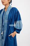 Buy_Jayati Goenka_Blue Hand Block Print Checkered V Neck Puffed Sleeve Dress _Online_at_Aza_Fashions