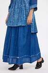 Jayati Goenka_Blue Cotton Handblock Print Checkered High Low Tunic And Skirt Set _at_Aza_Fashions